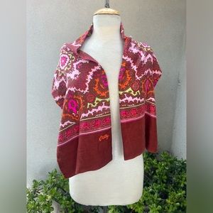 Vintage Oilily oblong scarf pink brown tones 54” x 11”